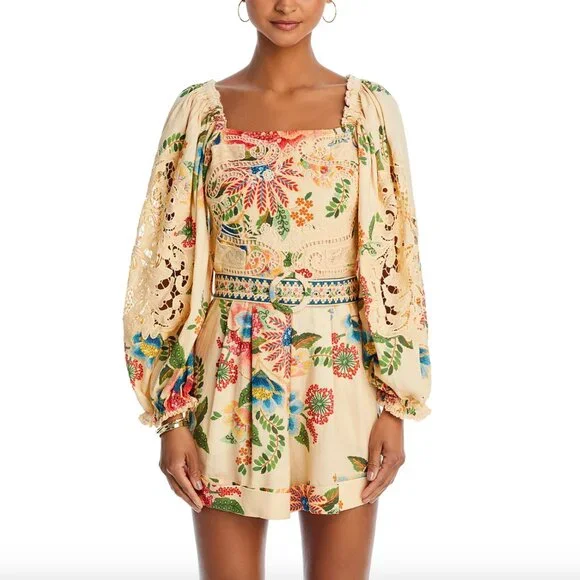 NWT FARM Rio Sand Delicate Garden Lace Romper in Size Small